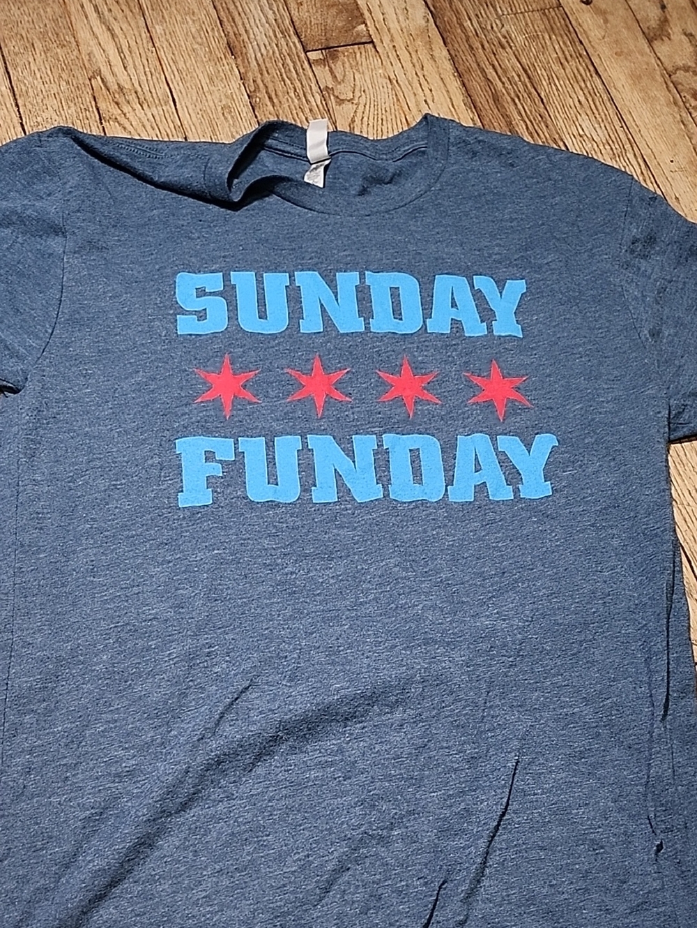 Next Level Apparel Heather Navy "SUNDAY FUNDAY" Tee with Red Stars